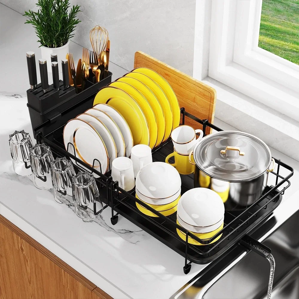 Kitchen Dish Rack Drying Storage with Drain Tableware Storage Rack Drip Tray Cutlery Cup Holder for Kitchen Home