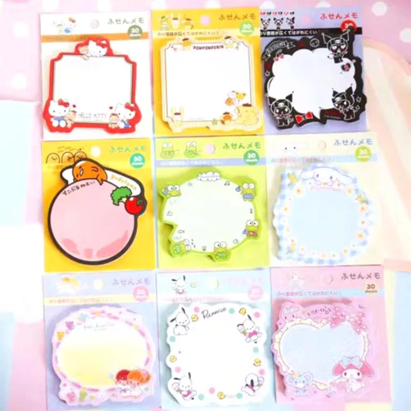 Kitty Keroppi Melody Kuromi Memo Pad Sanrio Pochacco Sticky Notes Stationery Label Notepad Planner Sticker Post School Supplies