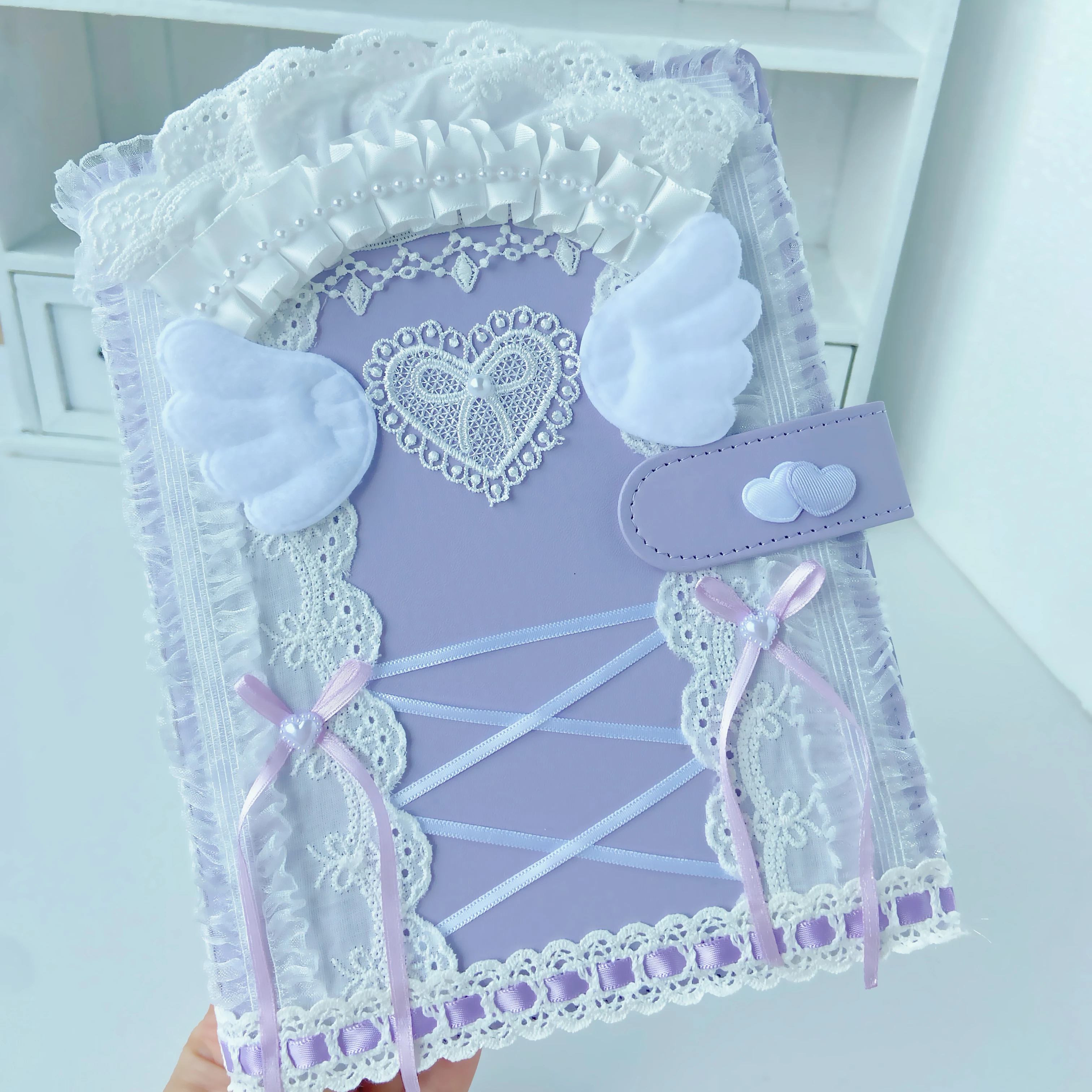 Kpop Photocard Album A5 Cover Binder Ring Orignal Design PU Cotton Lace Loose-leaf Photo Card Holder Student Cards Booklet