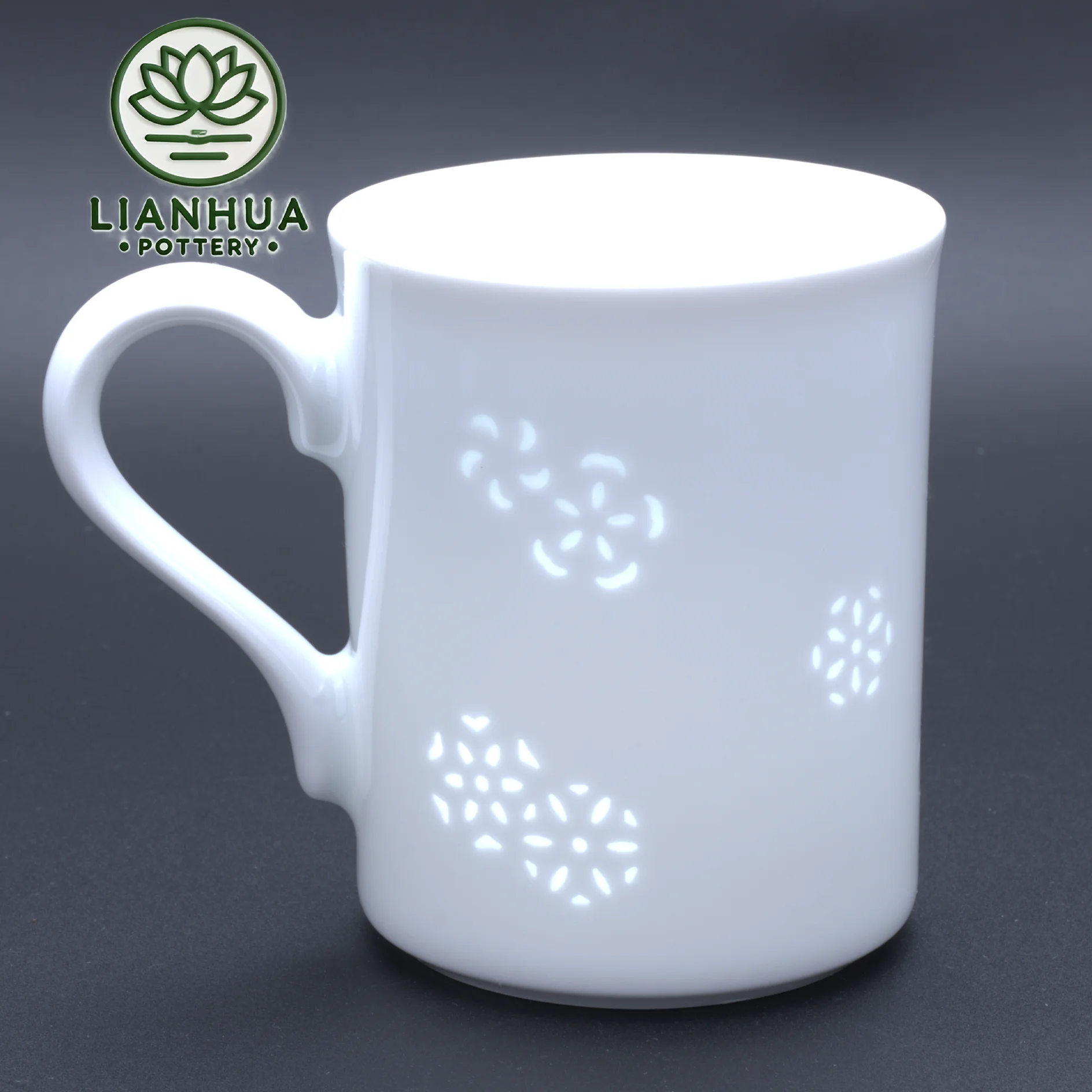 LIANHUA POTTERY Linglong Porcelain Mug 350ml Handcrafted Moonlight Flora Motif Design Luxury Wedding and Anniversary Gift