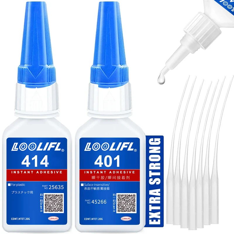 LOOLIFL 20ml 401/406 Instant Strong Super Glue Universal Superglue Mighty Instant Glue for Resin Ceramic Metal Glass Fast Dry