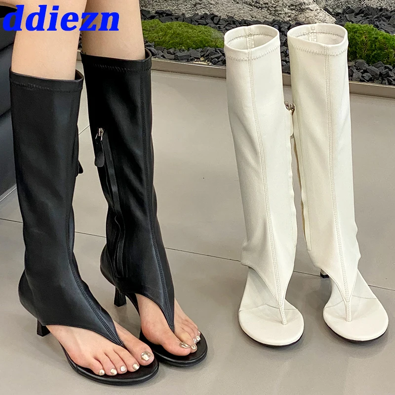 Ladies Heeled Pumps Sandals New In Knee High Boots Fashion Zippers Female Footwear Open Toe Women Heels Shoes Flip Flops