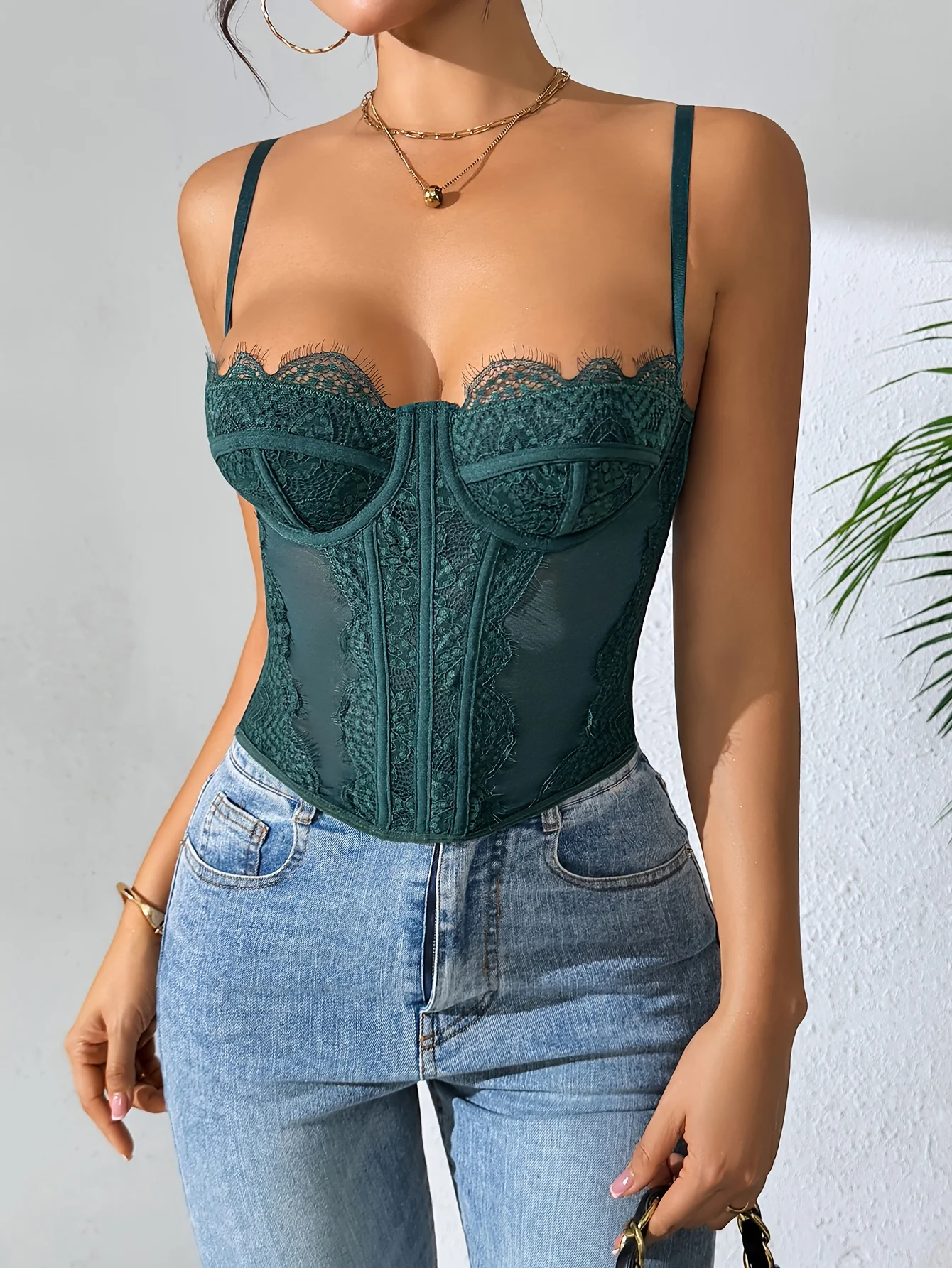 Ladies' sexy lace corset top, tight fitting fishbone corset top, can be worn externally with corset, pure desire style hollow co