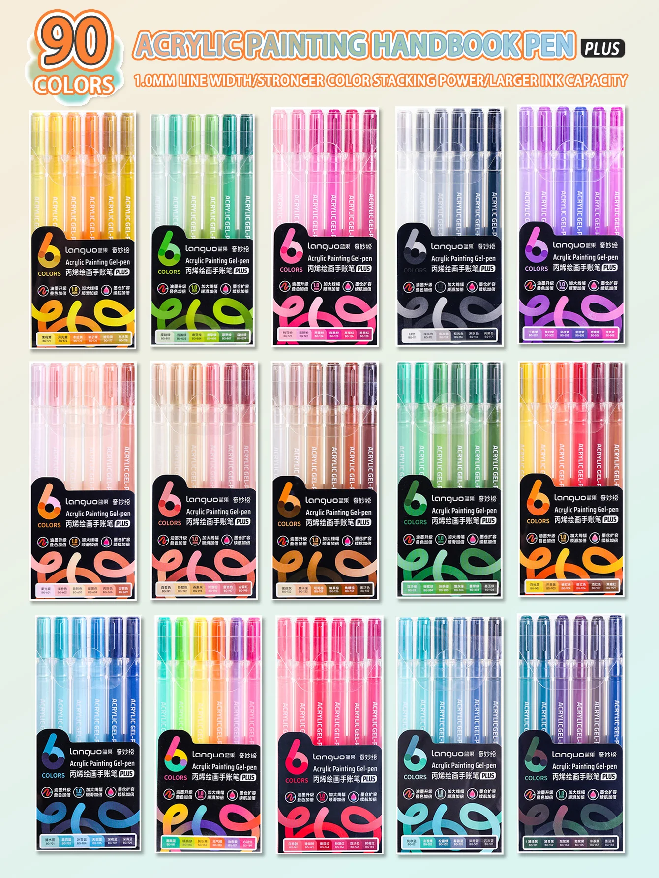 Languo 6/24/36/54/72/90 colors Acrylic Painting Handbook Pens Multi-Color Gel Pen Student Neutral Pen Writing Marker Stationery