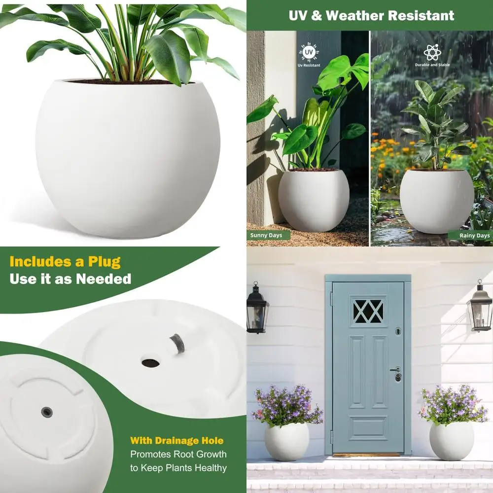 Large 17.7 Diameter Round Planter Pot with Drainage for Outdoor Indoor Garden Use, Rubber Plug Included