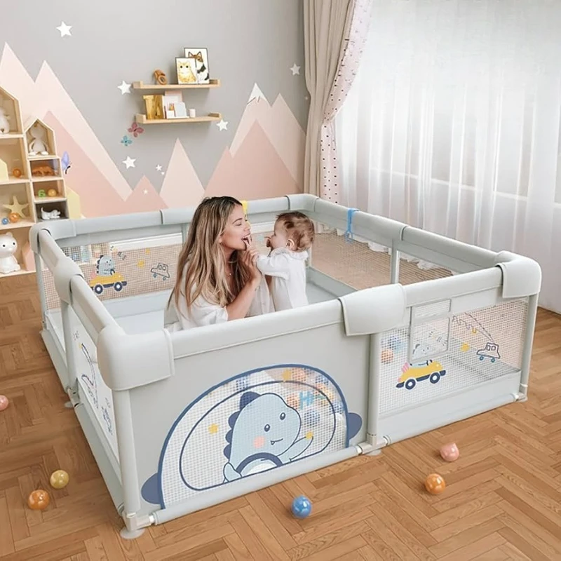 Large Baby Playpen Safe Play Pen for Babies Toddlers Dinosaur Soft Baby Fence Play Yards for Indoor Outdoor with Breathable Mesh
