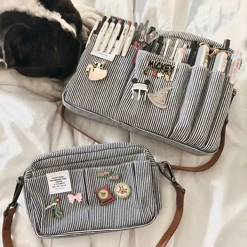 Large Capacity Canvas Storage Bag Simple Design For High School Students Multi-Layer Pencil Case And Bag For Boys And Girls