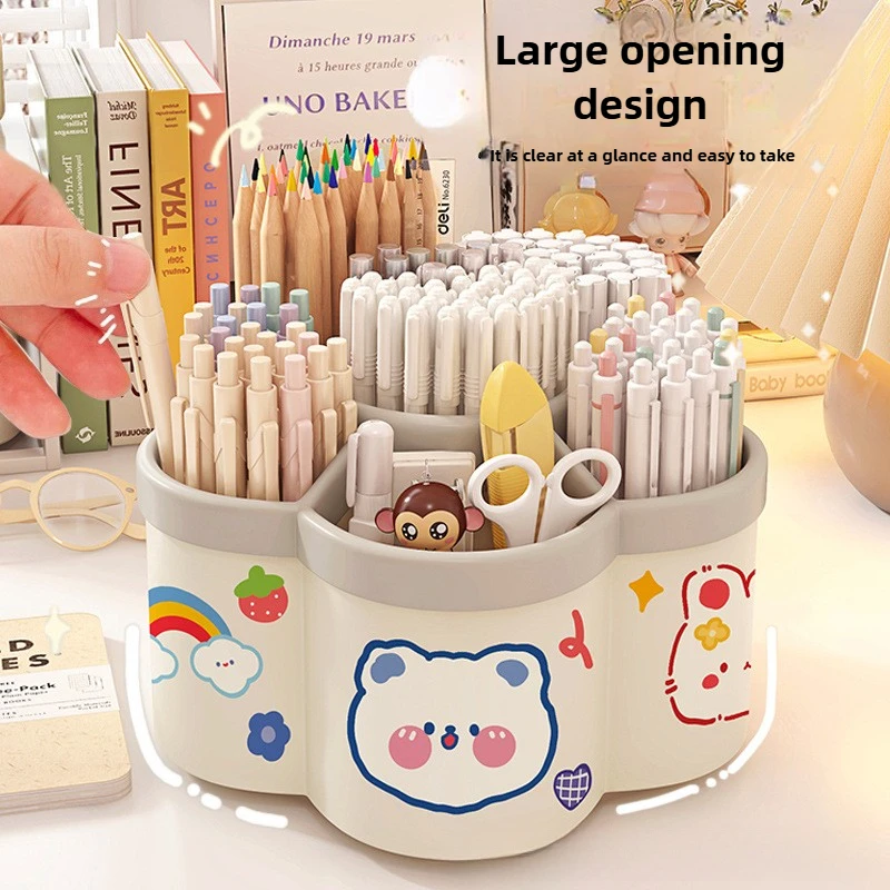 Large Capacity Desk Accessories 306 ° Rotation Cute Pen Holder Stationery Organizer Pencil Storage Office School Supplies