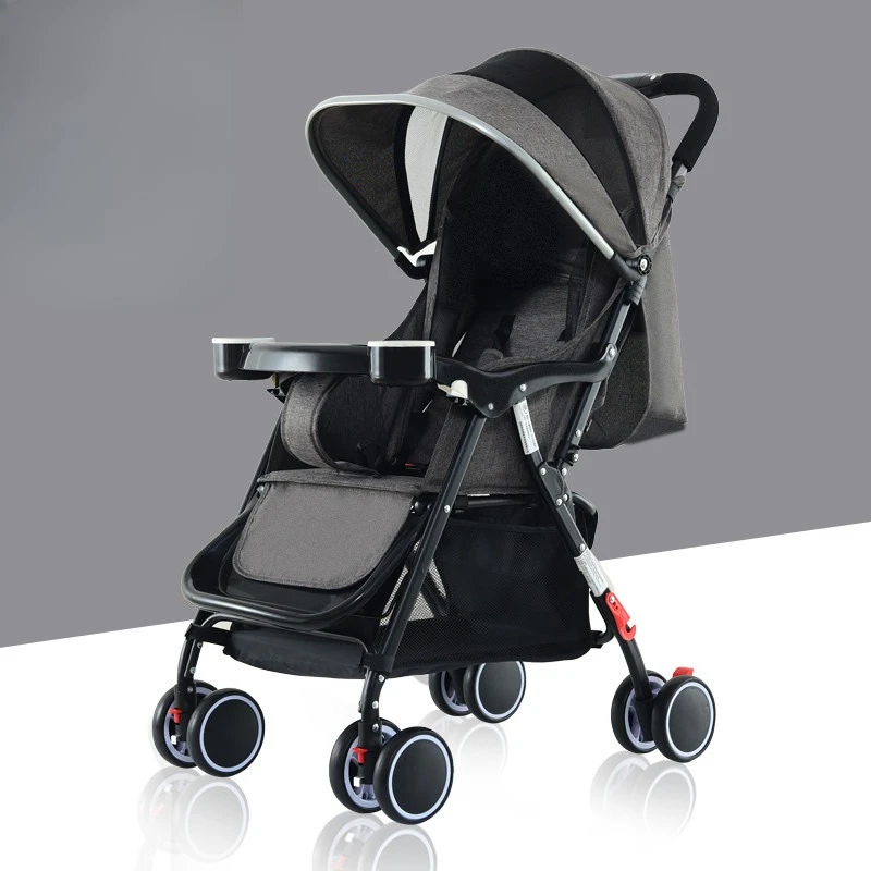 Lightweight Baby Stroller One-handed One-button Folding, Portable Stroller for Sitting or Lying Heavy-duty and Shock-resistant