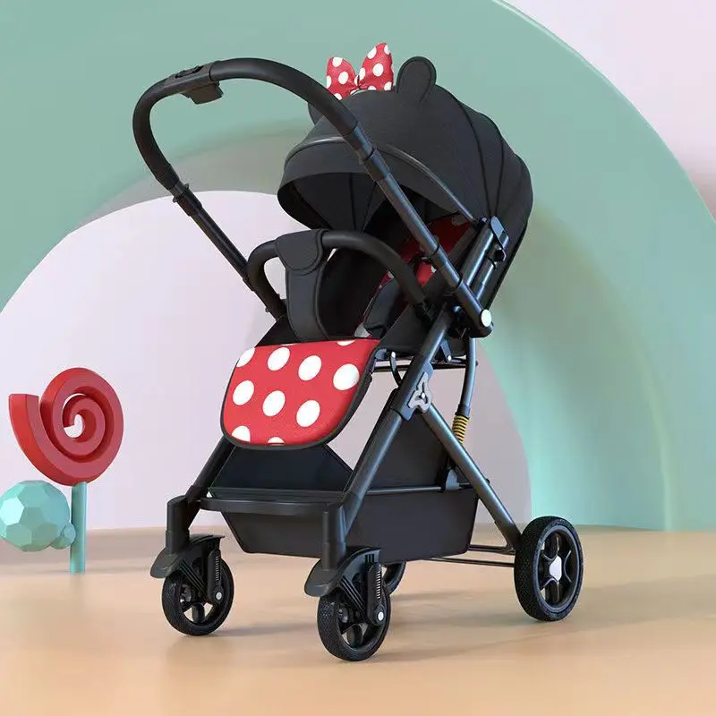 Lightweight stroller Two-way Push Trolley Stroller High Landscape Spine Protection Newborn Baby Four Wheel Stroller