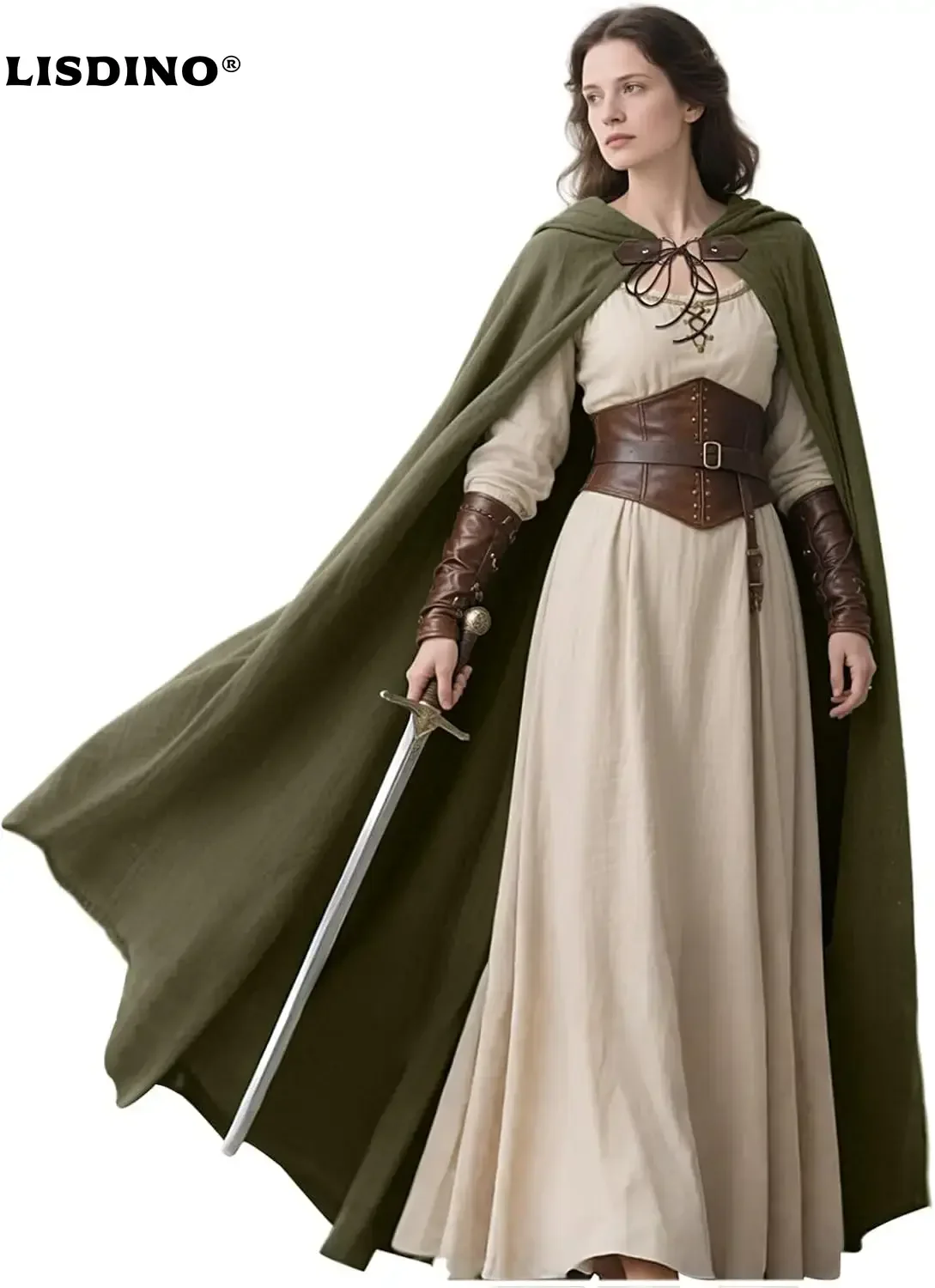 LisdinoL'VOW Medieval Hooded Cloak Linen Renaissance Cape With Hood - Halloween Hobbit Cosplay Witch Wizard LARP