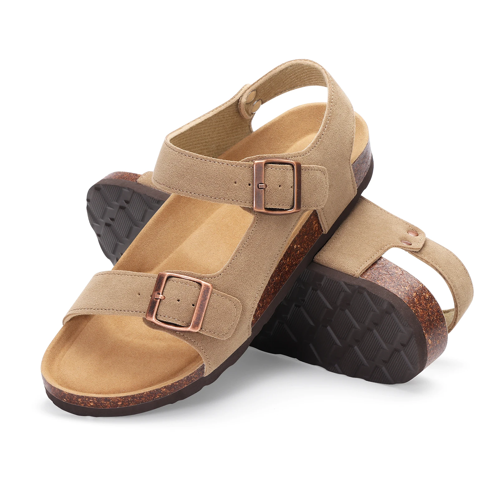 Litfun Summer New Women's Sandals With Arch Support Cork Footbed Open Toe Athletic Sandals Non-slip Comfort Flat Beach Slippers