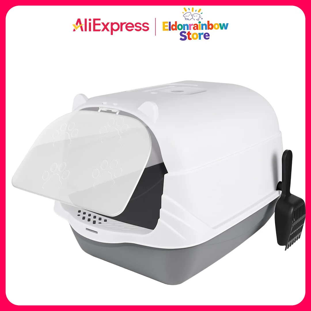 Litter Tray Hooded Toilet Extra Deep Anti-Spillage Kittens Cats Enclosed Box Pan Loo Filter Flap Door Fully Enclosed & Portable