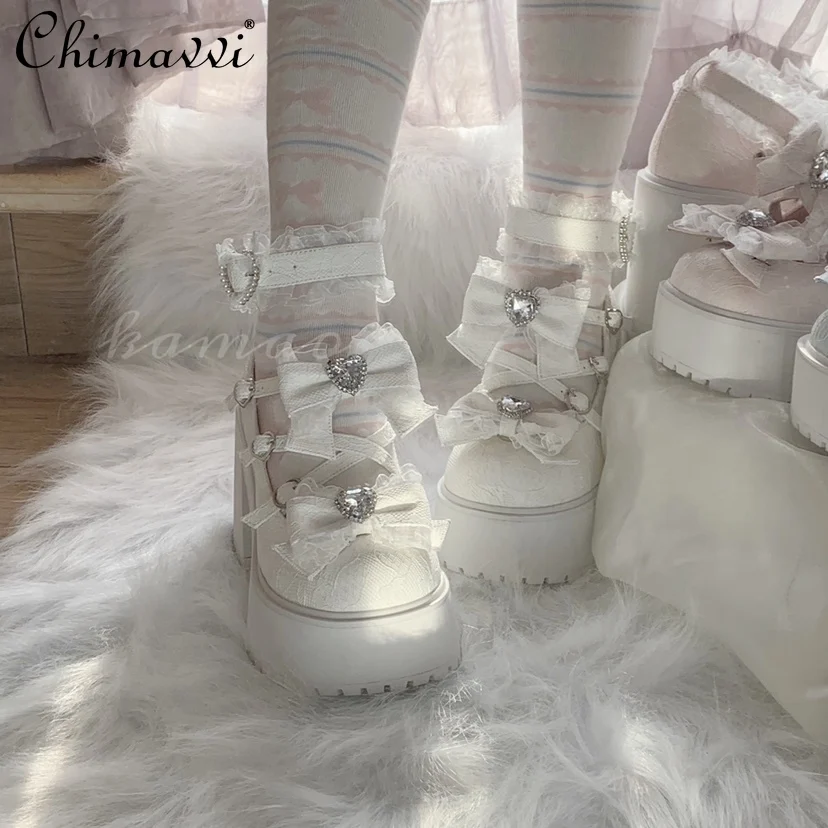 Lolita Sweet Girl 9cm High Heel Japanese Mine Uniform Subculture Muffin Shoes Women Elegant Mary Jane Shoes Pumps Spring New