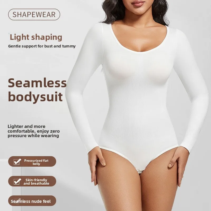 Long Sleeve Bodysuit Shapewear Women's plus Size Underwear Tummy Control Beauty Body Shaping Suit Nylon Material with Buttons
