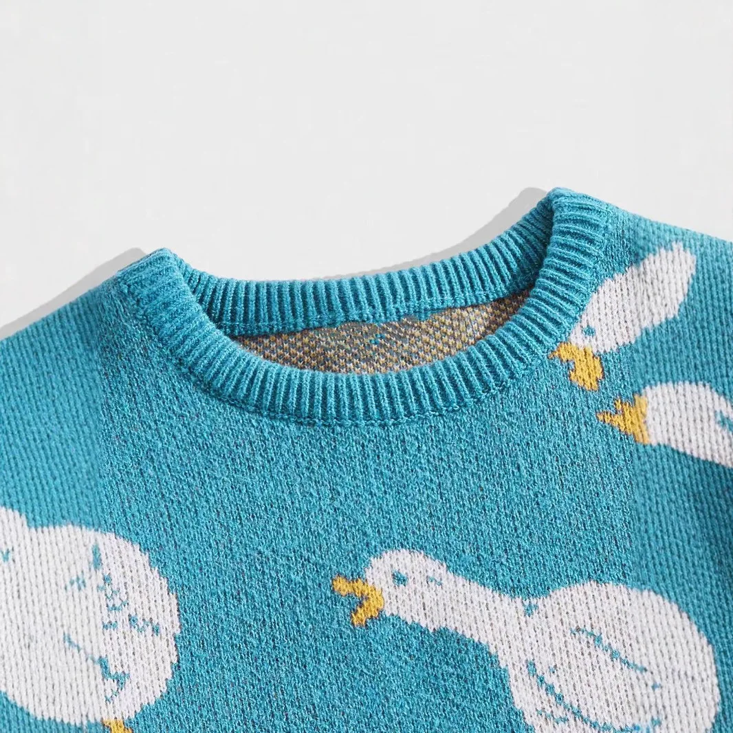 Loose Fit Street Style round Neck Knitted Sweater Hoodie for Couples Autumn Winter New Arrival Breathable Polyester Fiber