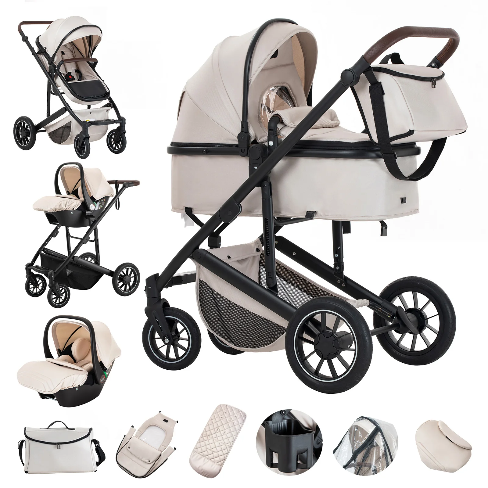 Luxurious 3 in 1 Portable Travel Baby Stroller High Landscape Aluminum Frame Foldable Pram Newborn Infant Four-Wheel Carriage