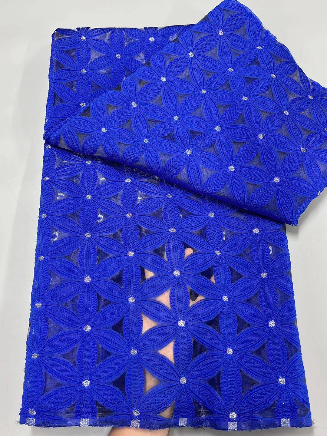 Luxury Nigerian Organza Jacquard Lace Fabric 2025 High Quality Navy Blue African Gilding Brocade Lace Fabric French Tulle Lace