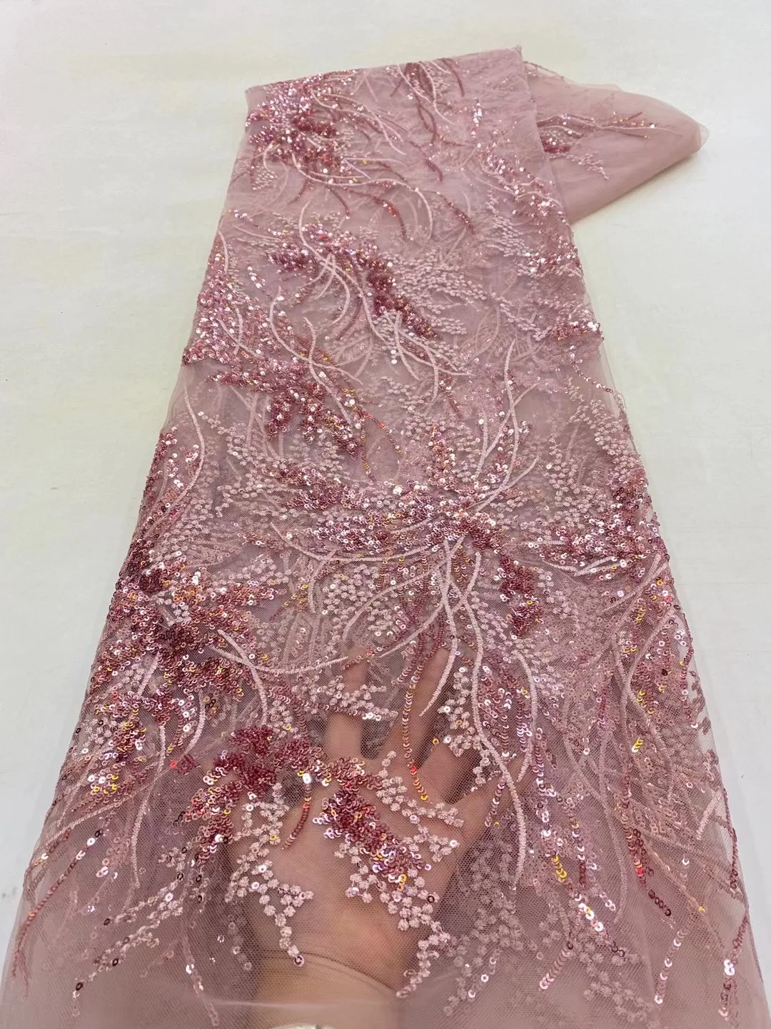 Luxury Pink 2023 High Quality French Tulle Net Sequins Lace Fabric African Lace Fabric 5 Yards For Nigeria Wedding Party Dress