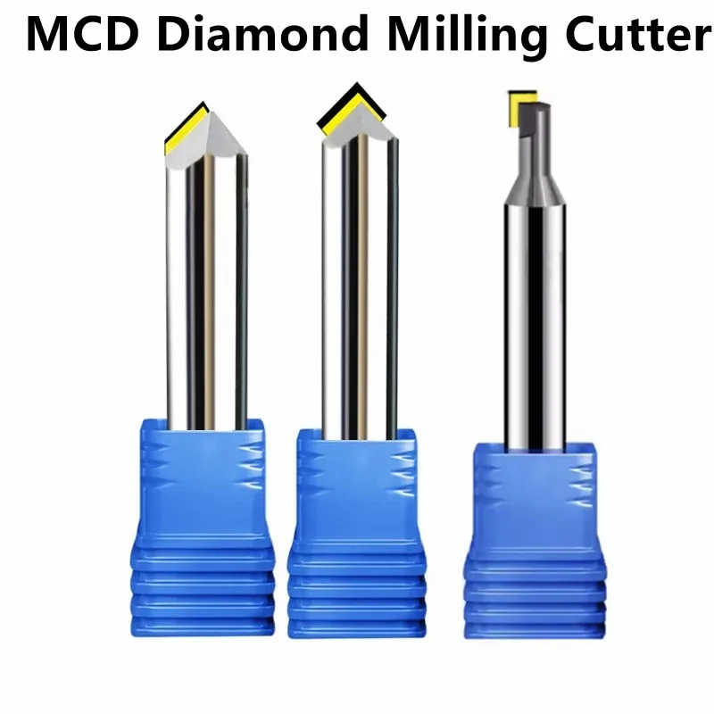 MCD Diamond Milling Cutter Chamfering Polishing End Mill Milling blade Engraving Bit Carving Tools For Cutting Copper Aluminum