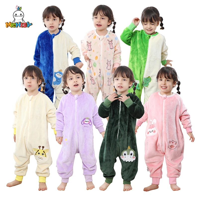 MICHLEY Flannel Baby Sleeping Bag Toddler Sack Winter Sleepwear Cute Cartoon Bodysuit Sleepsack Pajamas With Feet Boys Girls