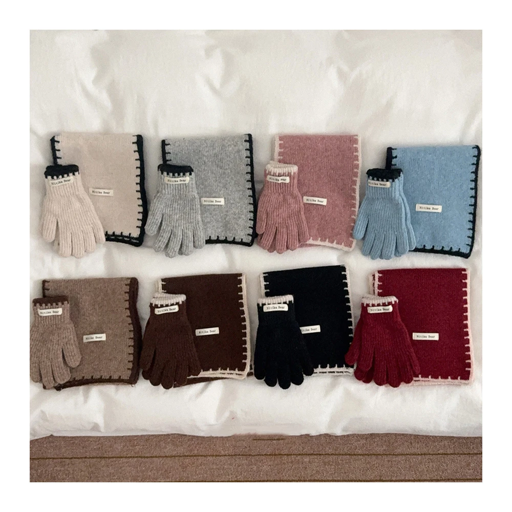 MILANCEL New Winter Kids Glove 8 Colors Warm Children Knitted Gloves matching Infant Scarfs Soft Korean Style Girls Scarf Hat