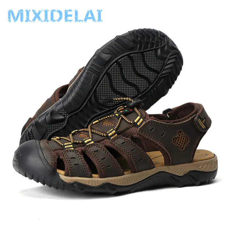 MIXIDELAI Big Size Genuine Leather Men Sandals New Summer Men Shoes Beach Sandals for Man Fashion Brand Outdoor Casual Sneakers