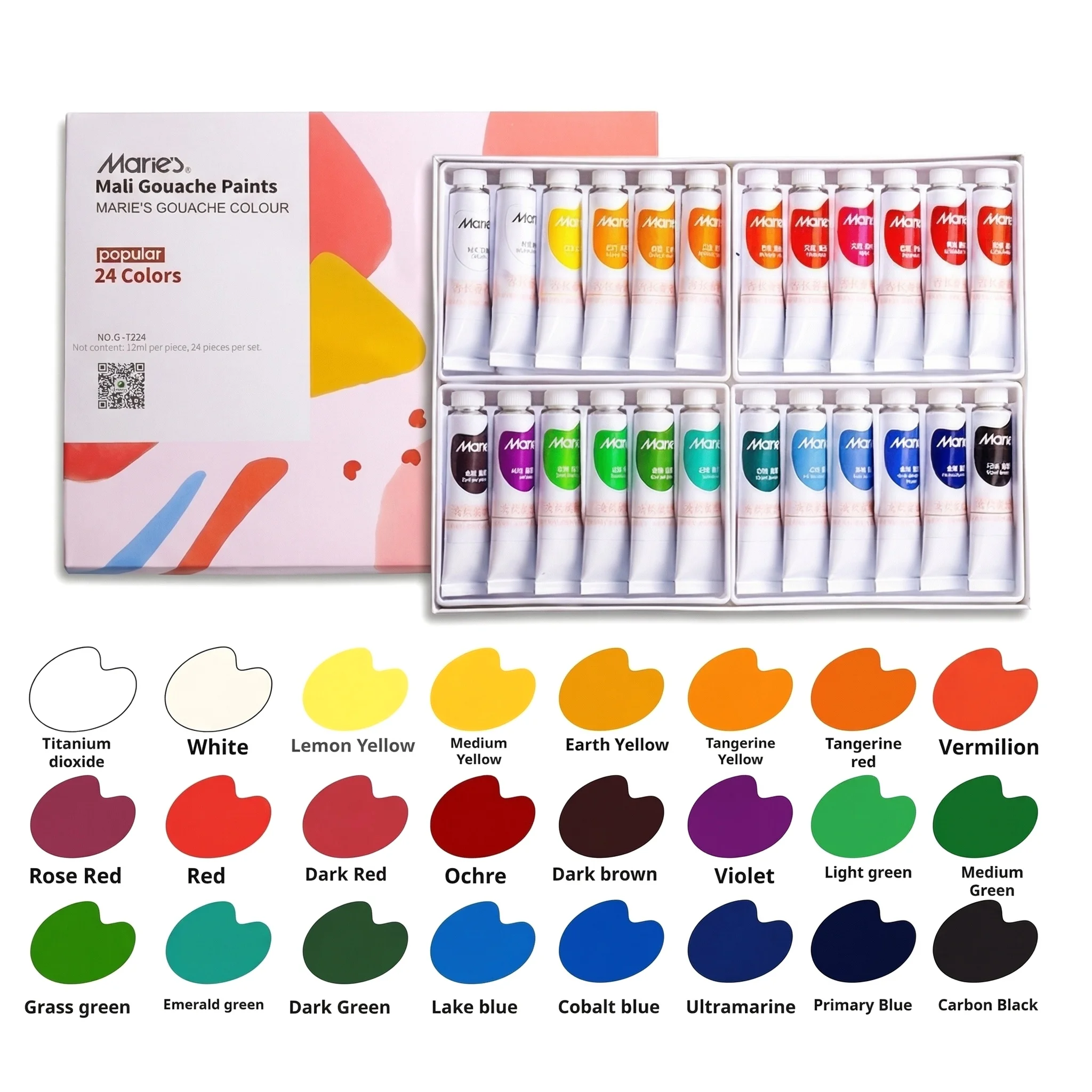 Marie's Gouache Paint Set,12/18/24/36 Colors x 12ml,0.4fl oz Tubes,Water-Based Pigment for Canvas,Crafts,Painting for Adults