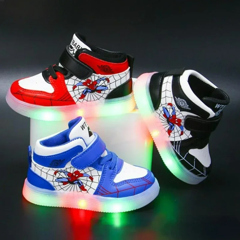 Marvel Children's Led Light Shoes Fashion Design Boys Cartoon Sneakers Girls Cartoon Casual Shoes Breathable Kids Sport Shoes