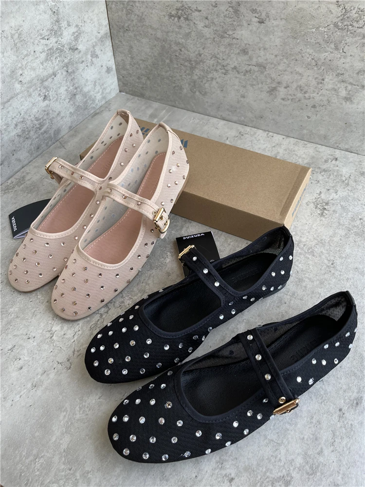 Mary Jane Fashion Women's Shoes Breathable Mesh Hollow out Flat Bottom Single Shoes Summer New Style Casual round Toe Low Heel