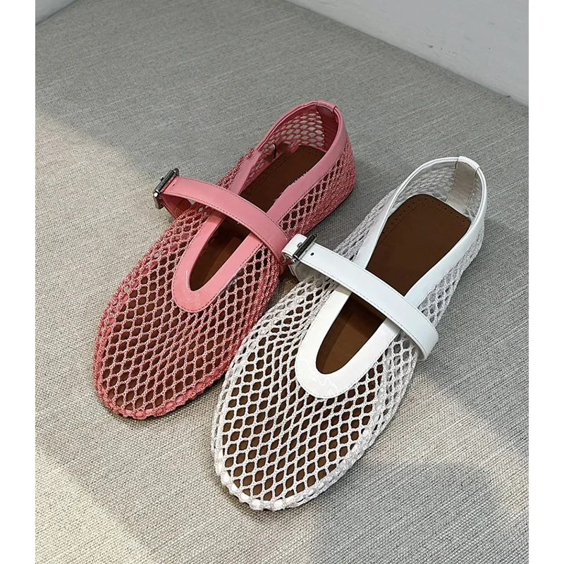 Mary Jane Flat Shoes Embroidered Ballet Flats Hollow out Design Spring Summer Fashion Leather Version 2026 New Style Women's ...