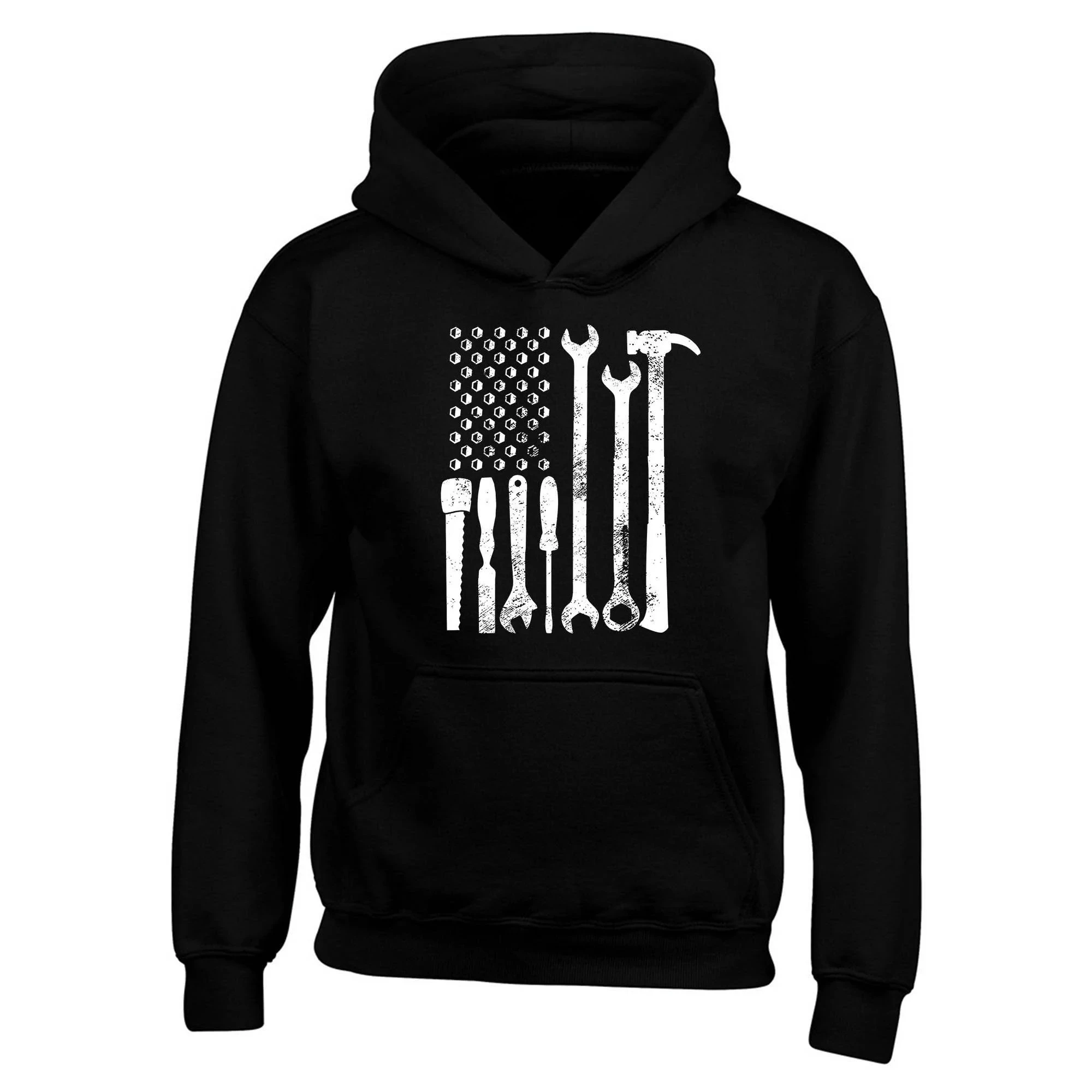 Mechanic Tool American Flag USA Hoodies Men's and Women's Long Sleeve Sweatshirts Y2k Tops Autumn Winter Pullover Men Clothing