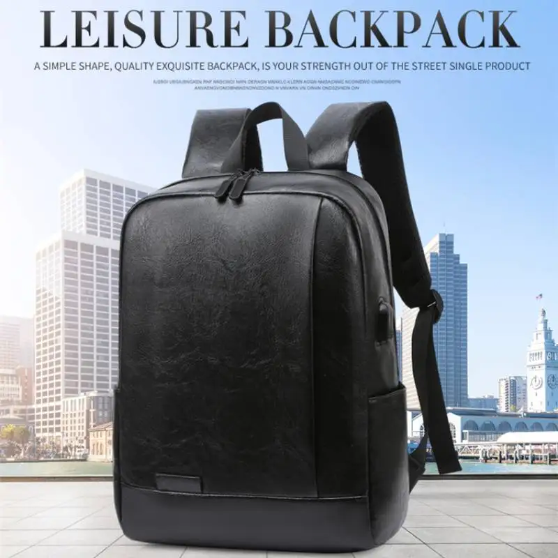 Men Fashionable Backpack PU Leather Satchel Briefcase Office Casual Travel Laptop Office Business Sports Shoulder Backpack