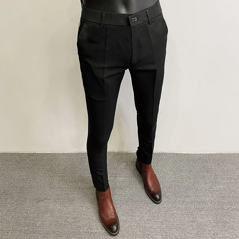 Men Suit Pants Formal Trousers Pantalone Hombre Stretch Slim Solid Color Casual Dress Full Length Pants Fashion New Men Clothing