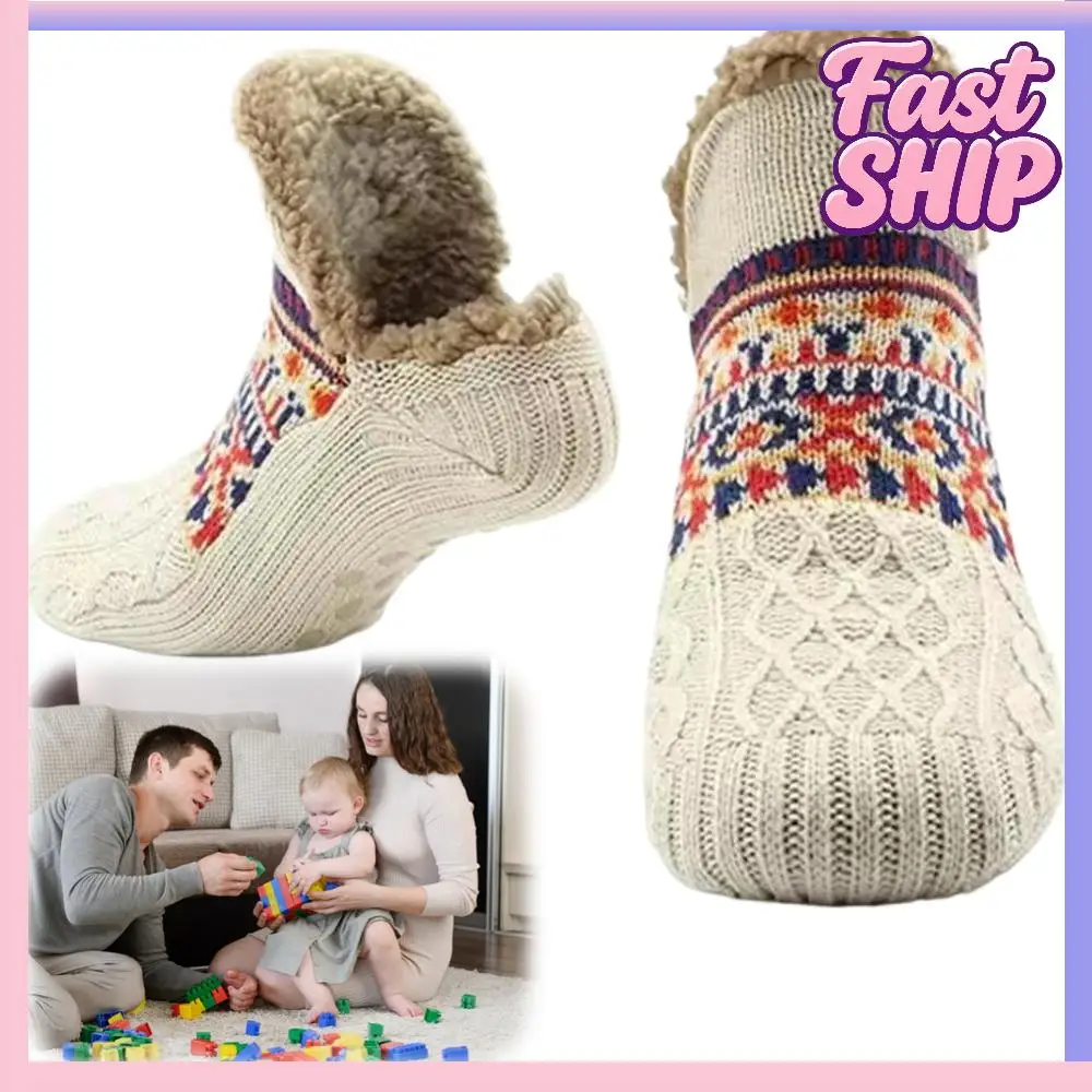 Men Women Winter Indoor Home Slippers Socks Non Slip Fuzzy Floor Socks Warm Thermal Slipper Socks Soft for Christmas