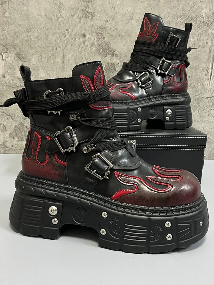 Men's 2024 Winter New Thick-soled Inner Heightening Fashion Fried Street Personality High-top Leather Boots