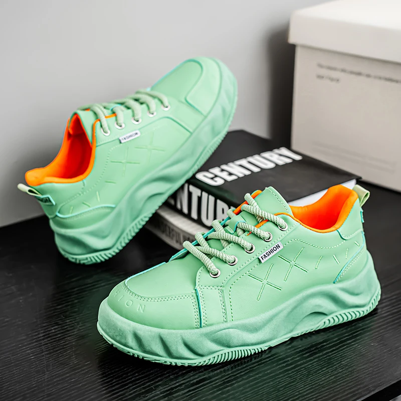 Mens Board Shoes Fashion Leather Comfortable Soft Sole Rebound Daily Commuting Sneakers Youth Flat Casual Walking Shoes