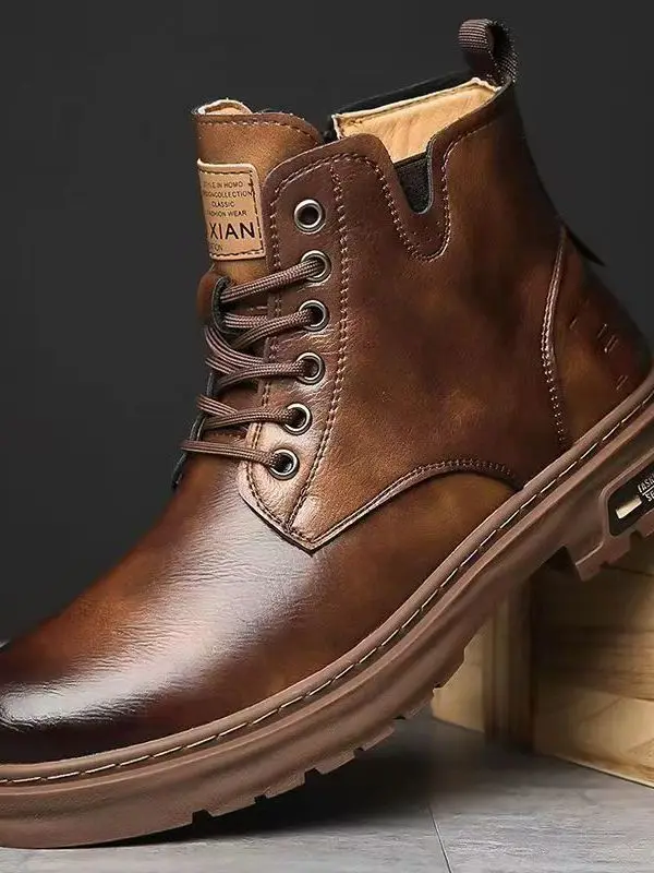 Men's Boots High Top Soft Leather Retro Workwear Thick Bottom British Style Casual Motorcycle Boots Autumn Season Wear