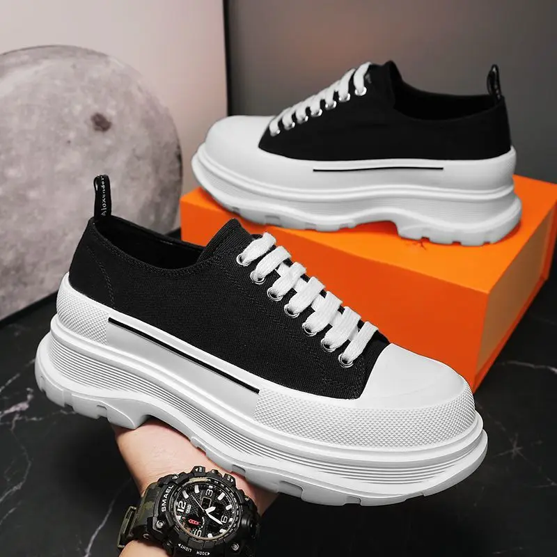 Men's Canvas Summer Breathable Platform Increased Muffin Sneakers 2025 New Autumn Cloth Casual Dad Trendy Shoes