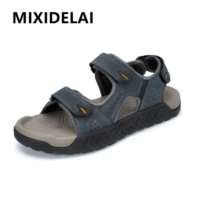Men's Outdoor Genuine Leather Sandals High-quality Summer Non-slip Beach Sandals Fashion Breathable Walking Soft Bottom Sneakers