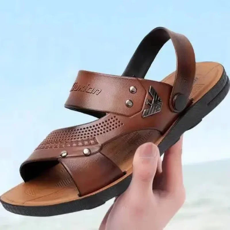 Mens Sandals Summer Outdoor Breathable Casual Sandalias 2025 Non Slip Beach Shoes Formal Office Walking Flats