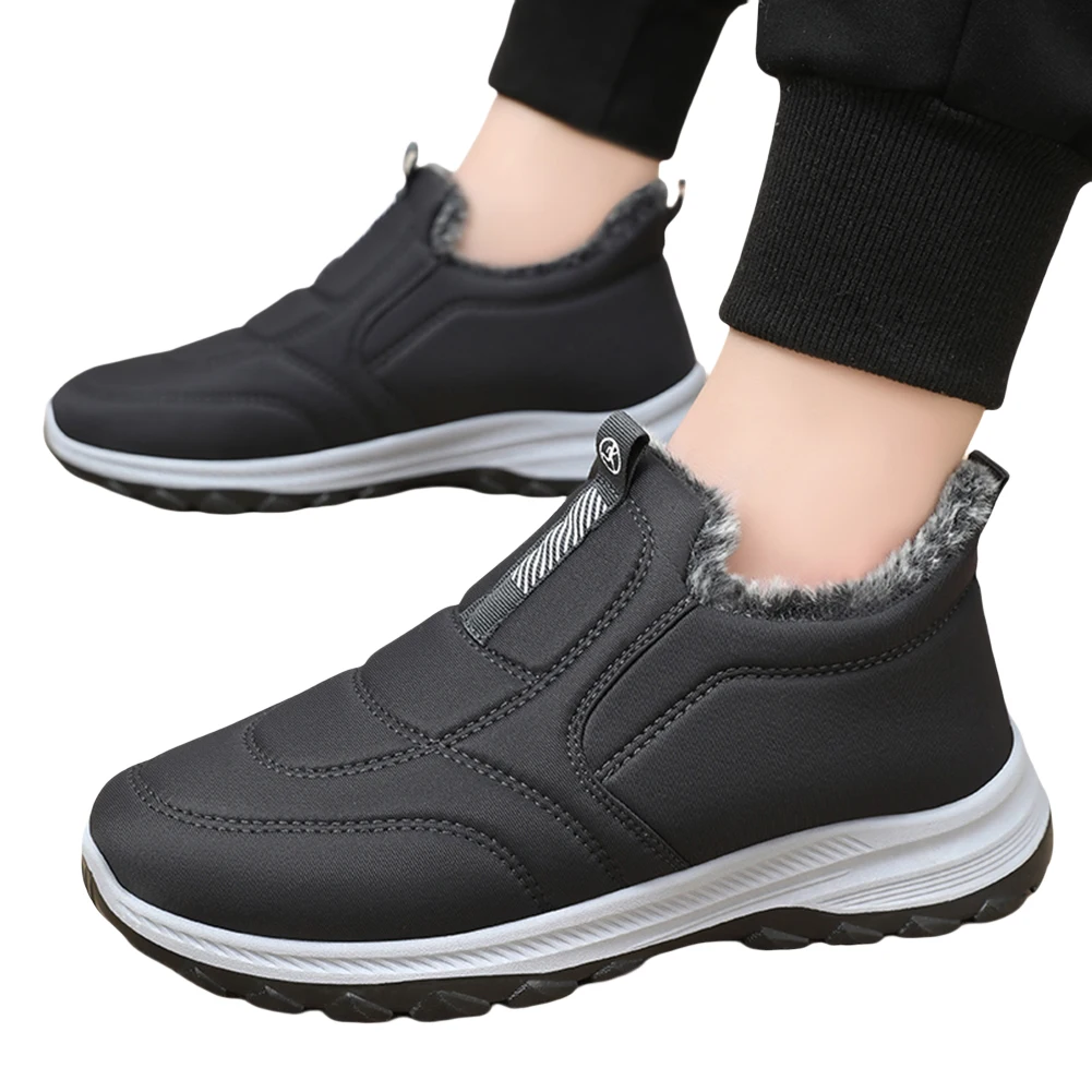 Mens Snow Boots Lightweight Warm Walking Shoes Comfortable Slip On Sneakers Winter Thick Fur Shoes for Outdoor Sports