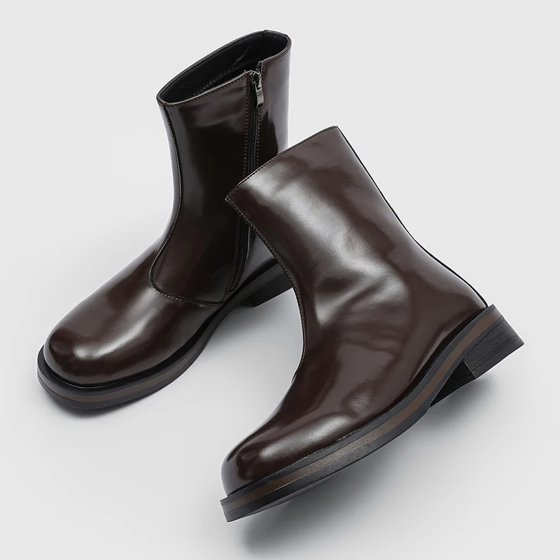 Mid Top Chelsea Boots for Men Solid Color Round Toe Side Zipper Casual Fashionable Simple Motorcycle Men Boots
