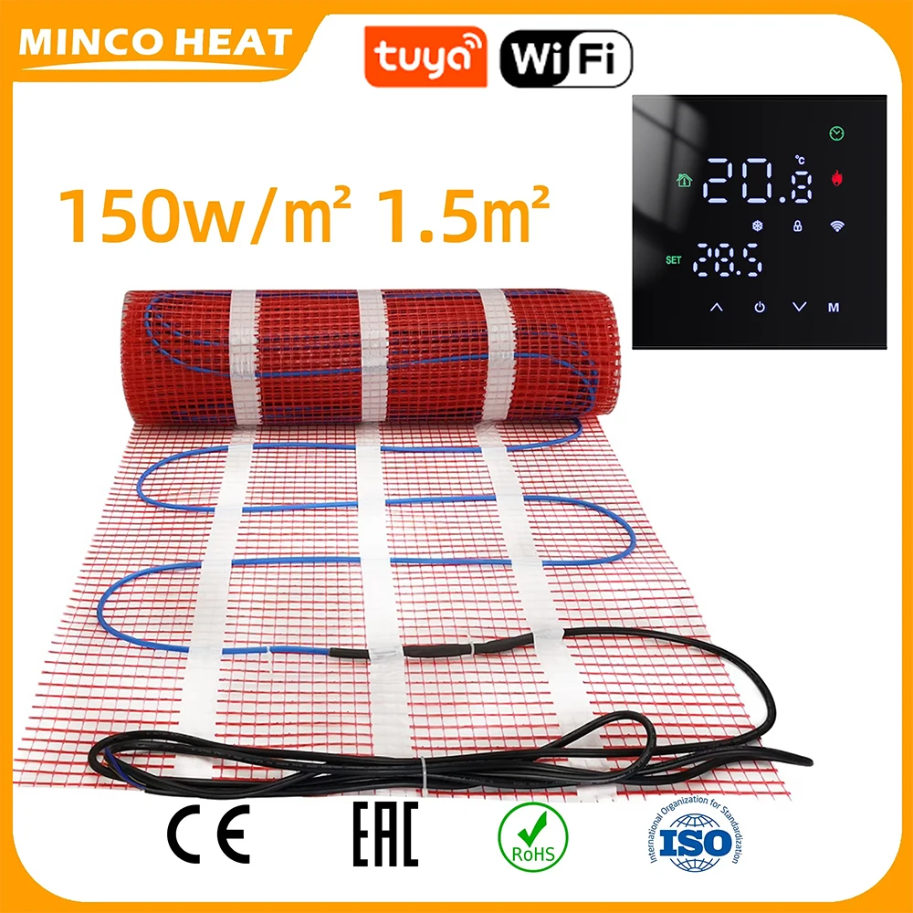 Minco Heat AC200~240V 50/60Hz 150w/㎡ 1.5㎡ Twin Conductor Electric Warm Strand Floor Heating System for Tile Cement Heating Mat