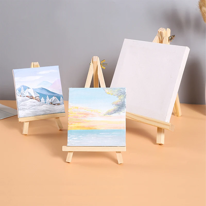 Mini Shelf Natural Wood Tripod Easel Frame Painting Craft Holder Desktop Painting Table Name Card Stand Display Holder Children