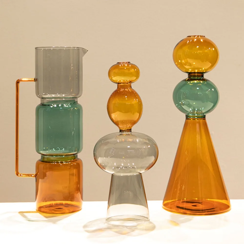 Minimalist Colored Glass Creative Double-layer Glass Transparent Vase Desktop Soft Decoration Hydroponics Vase Home Decoration