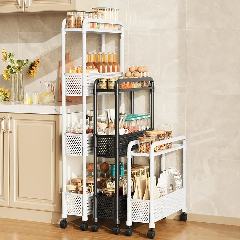 Mobile Shelf with Wheels Narrow Gap Trolley Multi-Layers Storage Rack Kitchen Bathroom 2/3/4 Tiers Storage Trolley Rolling Cart