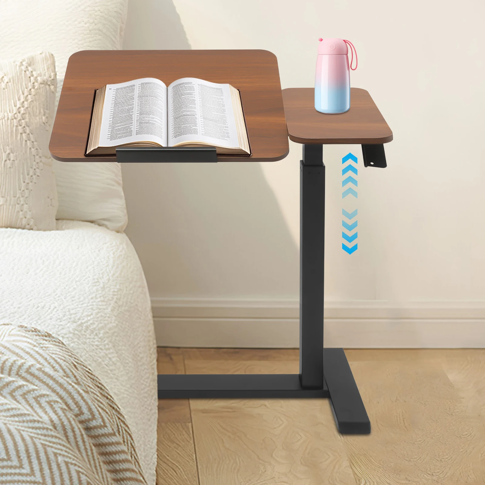 Mobile Standing Desk with Tray Top Adjustable Height 26-41in Rotating 40kg Load Locking Hidden Wheels for Home Office Laptop