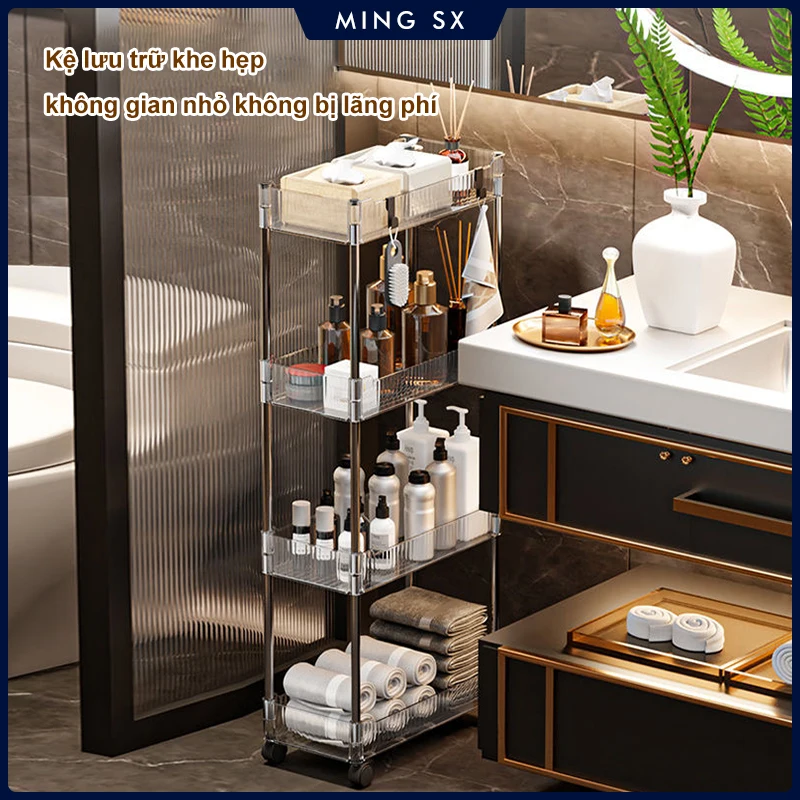 Mobile Storage Rack Trolley Organizer With Wheels Acrylic Narrow Slit Storage Cabinet Bathroom Home Multi-layer Organizer