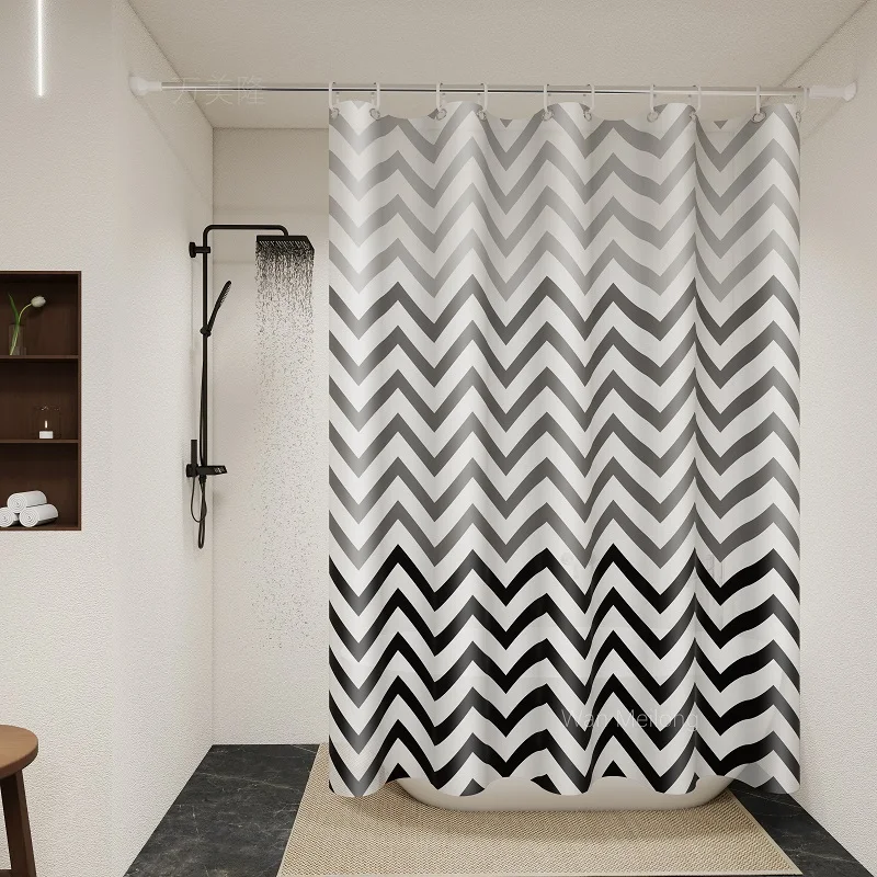 Modern Chevron Shower Curtain - Black & White Waterproof PEVA Bathroom Decor​
